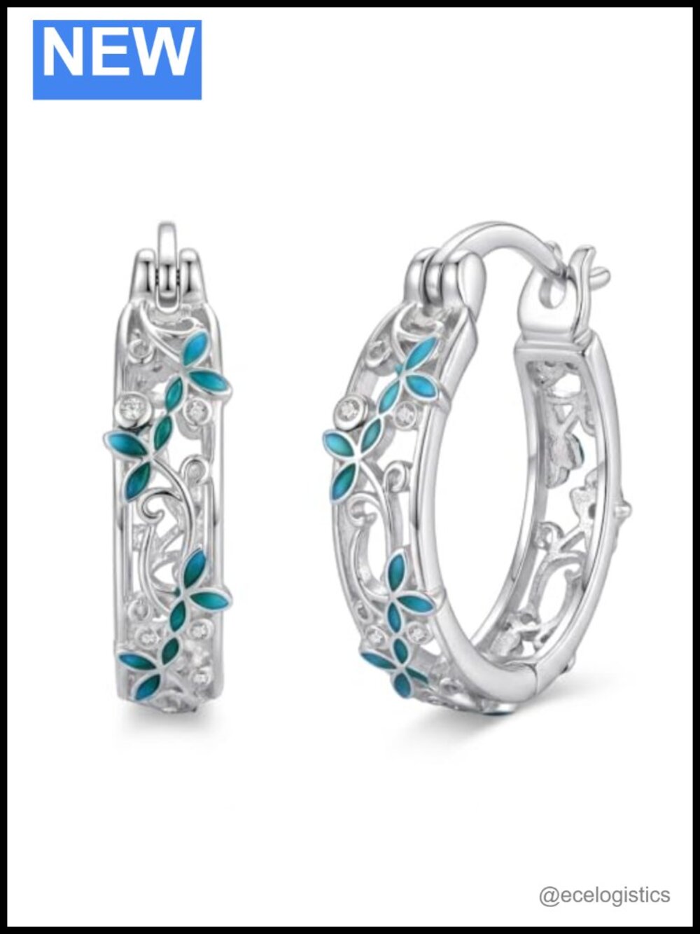 Sterling Silver Flower Hoop Earrings Small Huggie